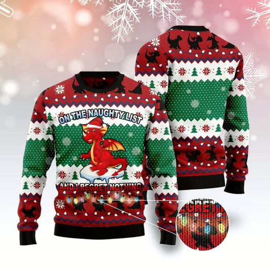 Goofygearprints Dragon Christmas List Ugly Christmas Sweater, Funny Xmas Sweater, Sweater Xmas