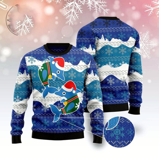 Goofygearprints Dolphin Couple Ugly Christmas Sweater, Funny Xmas Sweater, Sweater Xmas
