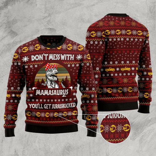 Goofygearprints Dinosaur Mom Ugly Christmas Sweater, Funny Xmas Sweater, Sweater Xmas