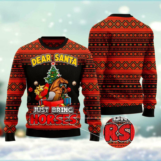 Goofygearprints Dear Santa Just Bring Horses Ugly Christmas Sweater, Funny Xmas Sweater, Sweater Xmas