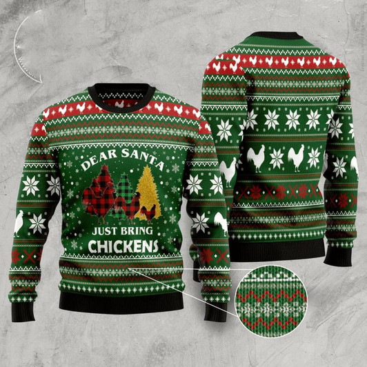 Goofygearprints Dear Santa Just Bring Chickens Ugly Christmas Sweater, Funny Xmas Sweater, Sweater Xmas