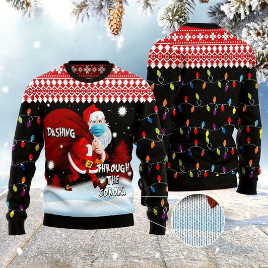 Goofygearprints Dashing Through The Corona Ugly Christmas Sweater, Funny Xmas Sweater, Sweater Xmas