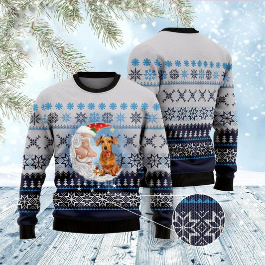 Goofygearprints Dachshund Love Santa Moon Ugly Christmas Sweater, Funny Xmas Sweater, Sweater Xmas