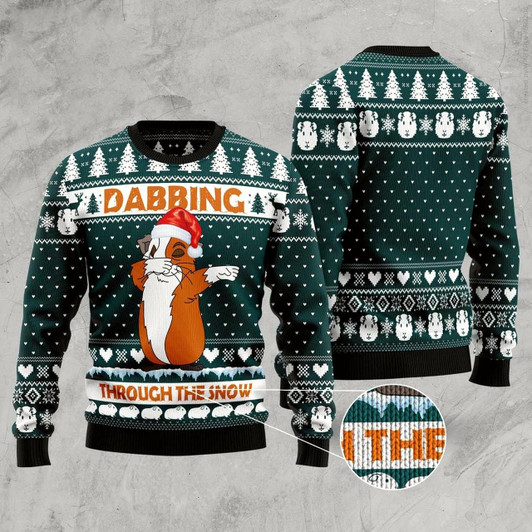 Goofygearprints Dabbing Through The Snow Guinea Pig Ugly Christmas Sweater, Funny Xmas Sweater, Sweater Xmas