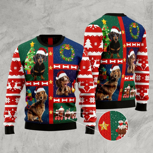 Goofygearprints Cute Dachshund Ugly Christmas Sweater, Funny Xmas Sweater, Sweater Xmas