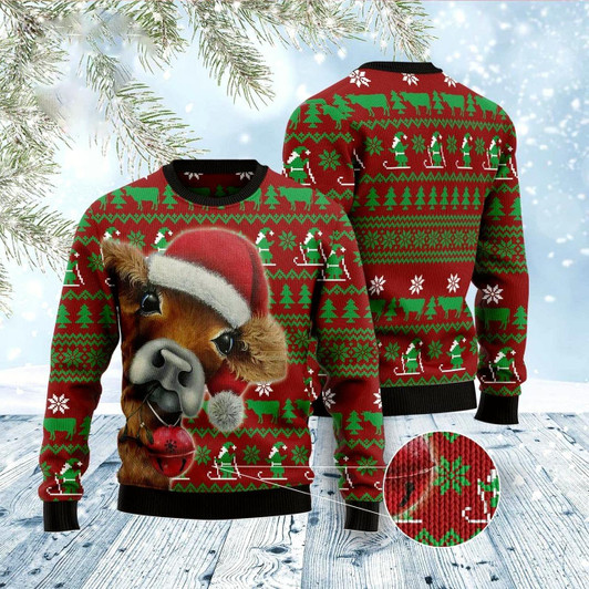 Goofygearprints Cow Xmas Funny Ugly Christmas Sweater, Funny Xmas Sweater, Sweater Xmas