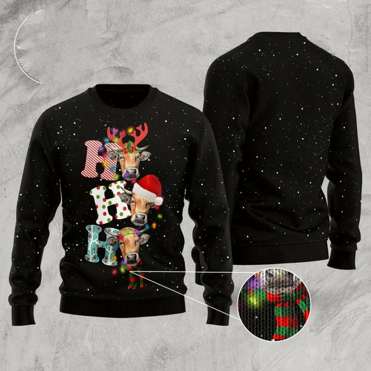 Goofygearprints Cow Ho Ho Ho Ugly Christmas Sweater, Funny Xmas Sweater, Sweater Xmas