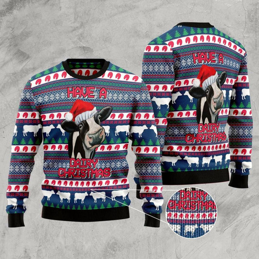Goofygearprints Cow Dairy Christmas Ugly Christmas Sweater, Funny Xmas Sweater, Sweater Xmas