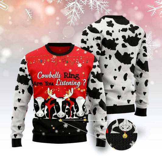 Goofygearprints Cow Bell Rings Ugly Christmas Sweater, Funny Xmas Sweater, Sweater Xmas