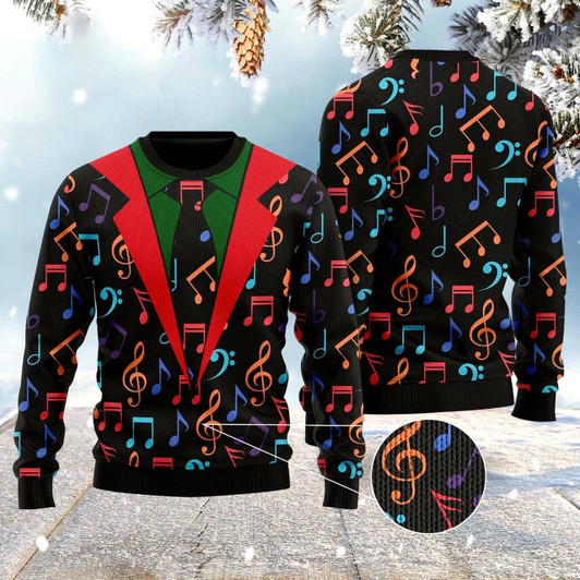 Goofygearprints Colorful Music Notes Ugly Christmas Sweater, Funny Xmas Sweater, Sweater Xmas