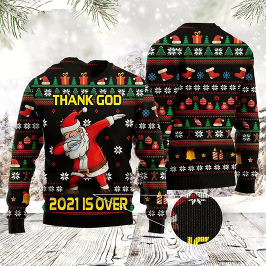 Goofygearprints Christmas Thank God Is Over Santa Dabbing Ugly Christmas Sweater, Funny Xmas Sweater, Sweater Xmas
