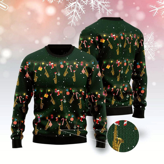 Goofygearprints Christmas Instrument Saxophone Ugly Christmas Sweater, Funny Xmas Sweater, Sweater Xmas