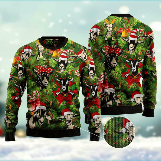 Goofygearprints Christmas Goats Ugly Christmas Sweater, Funny Xmas Sweater, Sweater Xmas