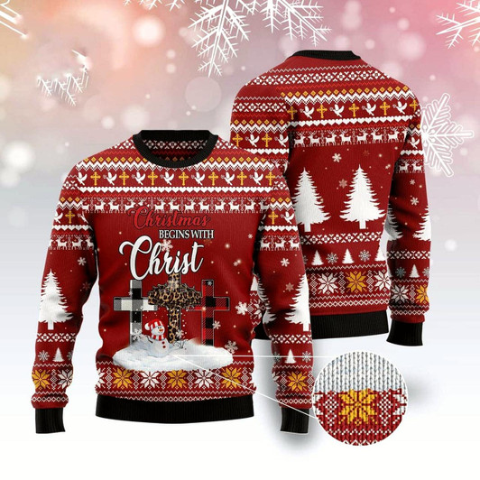 Goofygearprints Christmas Begins With Christ Ugly Christmas Sweater, Funny Xmas Sweater, Sweater Xmas