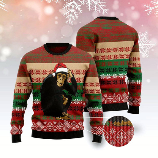 Goofygearprints Chimpanzee Christmas Ugly Christmas Sweater, Funny Xmas Sweater, Sweater Xmas