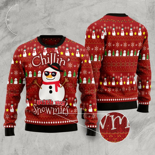 Goofygearprints Chillin With My Snowmies Funny Ugly Christmas Sweater, Funny Xmas Sweater, Sweater Xmas