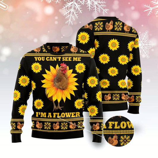 Goofygearprints Chicken Flower Ugly Christmas Sweater, Funny Xmas Sweater, Sweater Xmas