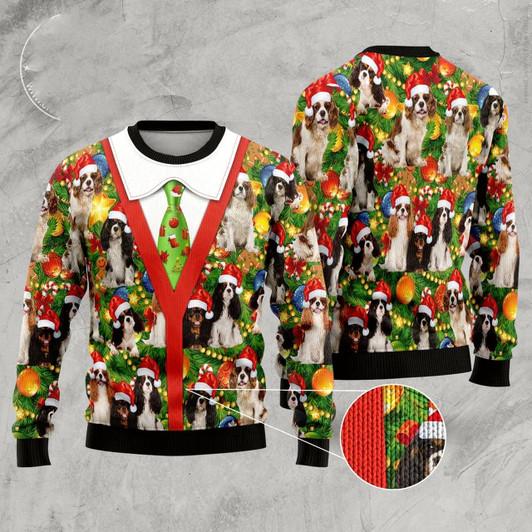 Goofygearprints Cavalier King Charles Spaniel Xmas Pine Ugly Christmas Sweater, Funny Xmas Sweater, Sweater Xmas