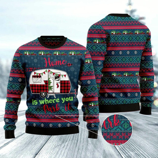 Goofygearprints Caravan Home Is Where You Park It Ugly Christmas Sweater, Funny Xmas Sweater, Sweater Xmas