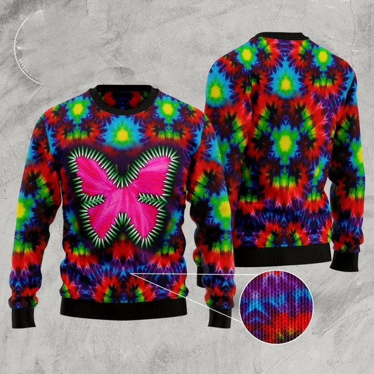 Goofygearprints Butterfly Tie Dye Ugly Christmas Sweater, Funny Xmas Sweater, Sweater Xmas