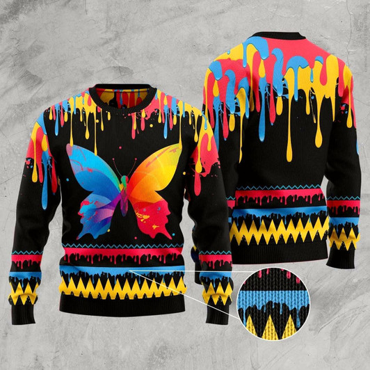 Goofygearprints Butterfly Colorful Beauty Ugly Christmas Sweater, Funny Xmas Sweater, Sweater Xmas