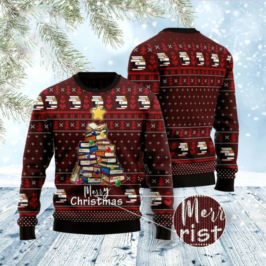 Goofygearprints Book Pine Ugly Christmas Sweater, Funny Xmas Sweater, Sweater Xmas