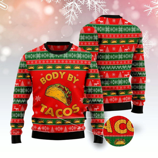 Goofygearprints Body By Taco Ugly Christmas Sweater, Funny Xmas Sweater, Sweater Xmas