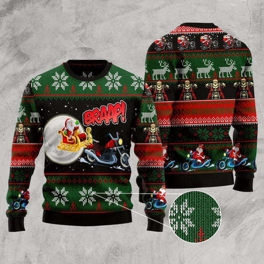 Goofygearprints Biker Santa Xmas Ugly Christmas Sweater, Funny Xmas Sweater, Sweater Xmas