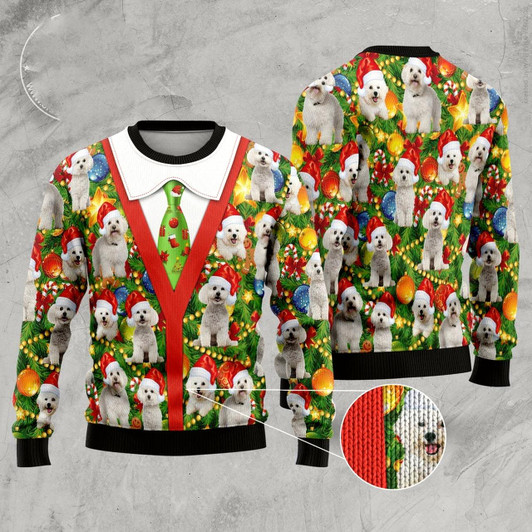 Goofygearprints Bichon Xmas Pine Ugly Christmas Sweater, Funny Xmas Sweater, Sweater Xmas