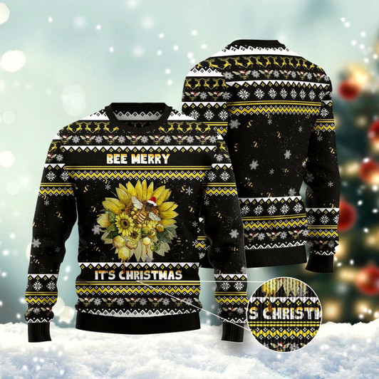 Goofygearprints Bee Merry It'S Time Ugly Christmas Sweater, Funny Xmas Sweater, Sweater Xmas