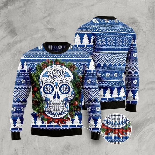 Goofygearprints Awesome Sugar Skull Ugly Christmas Sweater, Funny Xmas Sweater, Sweater Xmas
