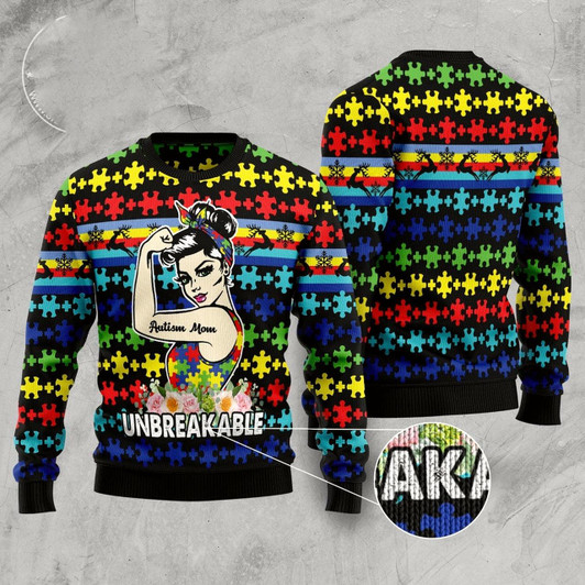 Goofygearprints Autism Mom Unbreakable Ugly Christmas Sweater, Funny Xmas Sweater, Sweater Xmas