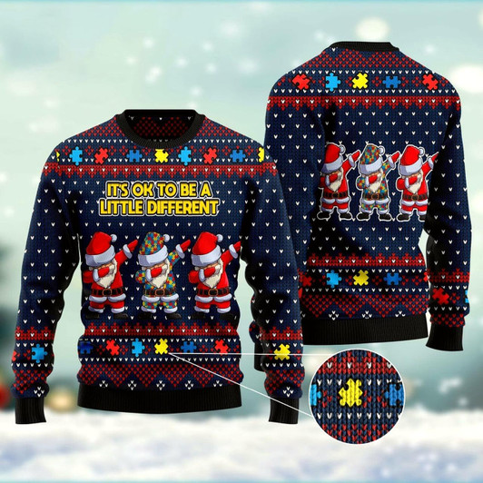 Goofygearprints Autism Awareness Funny Santa Clauses It'S Ok To Be A Little Different Ugly Christmas Sweater, Funny Xmas Sweater, Sweater Xmas