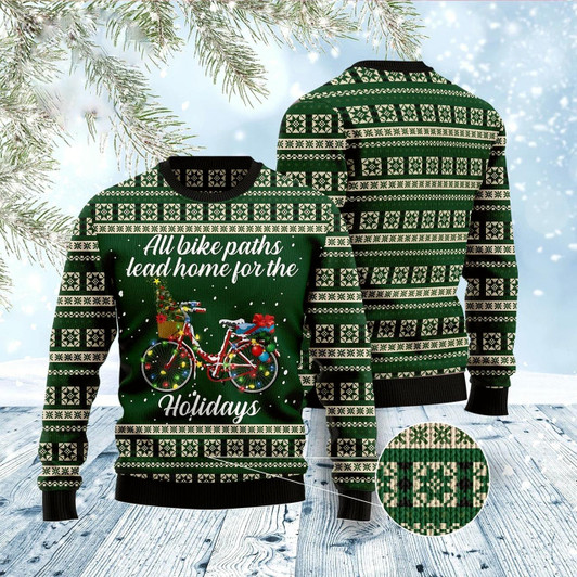 Goofygearprints All Bike Paths Lead Home For The Holiday Ugly Christmas Sweater, Funny Xmas Sweater, Sweater Xmas