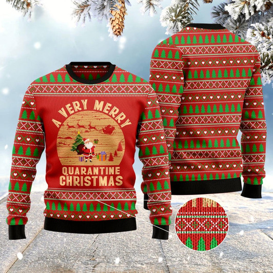 Goofygearprints A Very Merry Quarantine Christmas Ugly Christmas Sweater, Funny Xmas Sweater, Sweater Xmas