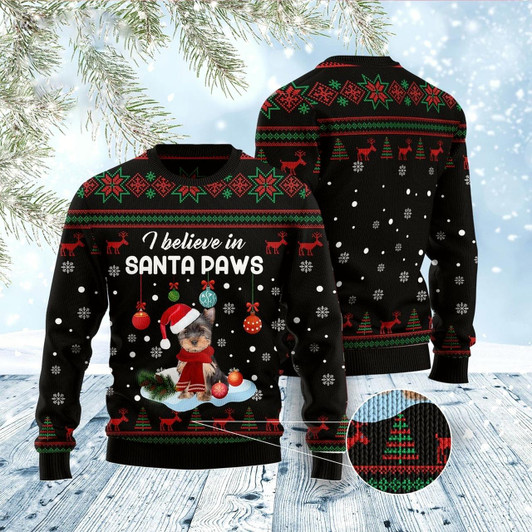 Goofygearprints Yorkshire Terrier Santa Paw Ugly Christmas Sweater, Funny Xmas Sweater, Sweater Xmas