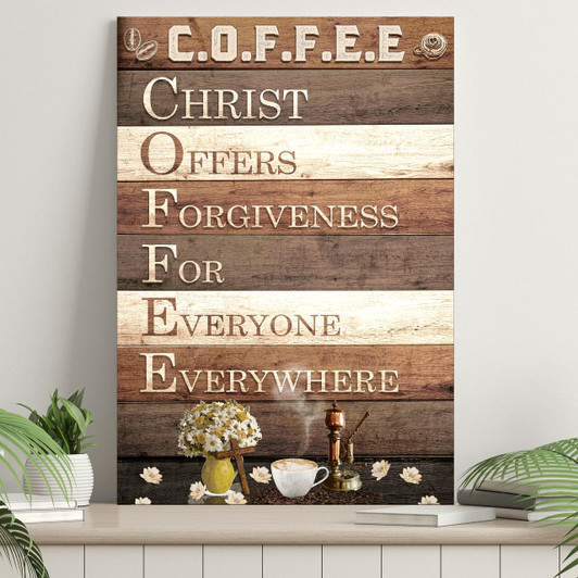 Christ And Coffee Canvas Art Christian Wall Decor With Bible Verse Symbolizing Comfort And Faith In The Presence Of