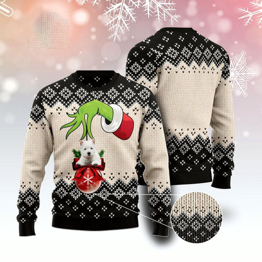 Goofygearprints West Highland White Terrier Xmas Ball Ugly Christmas Sweater, Funny Xmas Sweater, Sweater Xmas