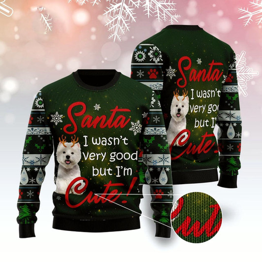 Goofygearprints West Highland White Terrier I'M Cute Ugly Christmas Sweater, Funny Xmas Sweater, Sweater Xmas