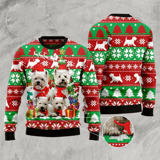 Goofygearprints West Highland White Terrier Family Ugly Christmas Sweater, Funny Xmas Sweater, Sweater Xmas