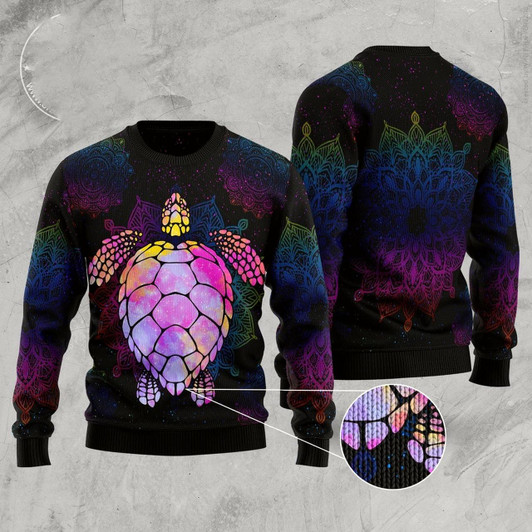 Goofygearprints Turtle Purple Mandala Ugly Christmas Sweater, Funny Xmas Sweater, Sweater Xmas