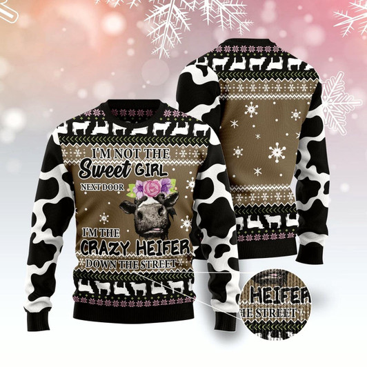 Goofygearprints The Crazy Heifer Ugly Christmas Sweater, Funny Xmas Sweater, Sweater Xmas