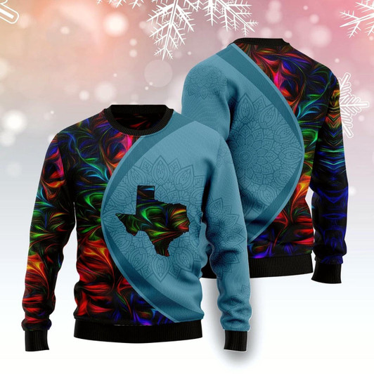 Goofygearprints Texas Fractal Pattern Ugly Christmas Sweater, Funny Xmas Sweater, Sweater Xmas