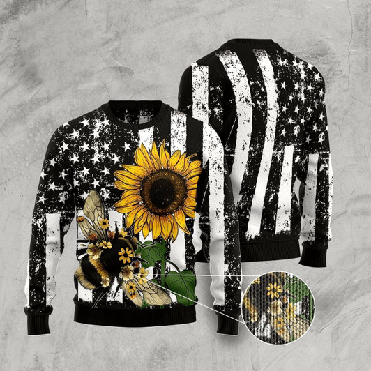 Goofygearprints Sunflower Bee Ugly Christmas Sweater, Funny Xmas Sweater, Sweater Xmas