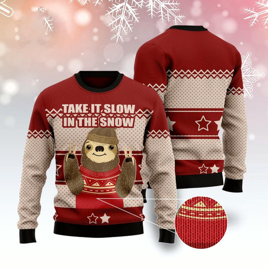 Goofygearprints Sloth Take It Slow Ugly Christmas Sweater, Funny Xmas Sweater, Sweater Xmas