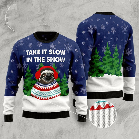 Goofygearprints Sloth Take It Slow In The Snow Ugly Christmas Sweater, Funny Xmas Sweater, Sweater Xmas
