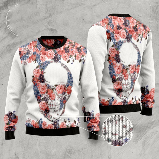 Goofygearprints Skull Flowers Ugly Christmas Sweater, Funny Xmas Sweater, Sweater Xmas