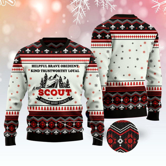 Goofygearprints Scout Knows What Counts Ugly Christmas Sweater, Funny Xmas Sweater, Sweater Xmas