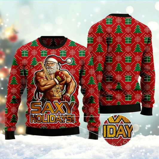 Goofygearprints Saxy Holidays Ugly Christmas Sweater, Funny Xmas Sweater, Sweater Xmas