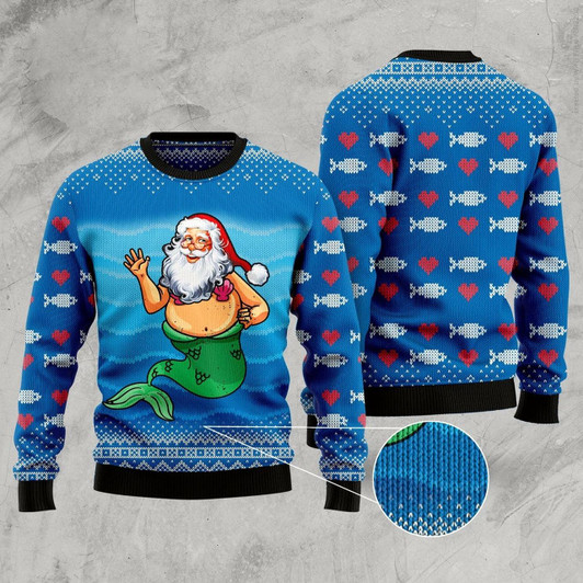Goofygearprints Satan Claus Mermaid Ugly Christmas Sweater, Funny Xmas Sweater, Sweater Xmas